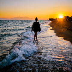 person on the beach at sunset