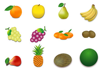 Exposición de frutas sobre fondo blanco