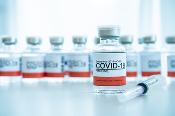 Coronavirus - 2019-nCoV or COVID-19 vaccine bottles for injection use only.
