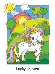 Cute summer unicorn with butterfly colorful vector
