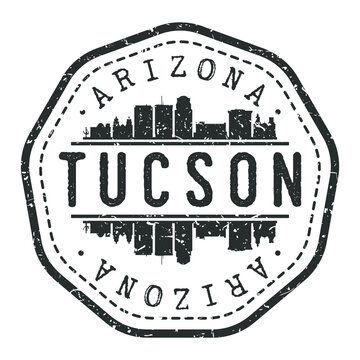 Tucson, AZ, USA Stamp Skyline Postmark. Silhouette Postal Passport. City Round Vector Icon. Vintage Postage Design.