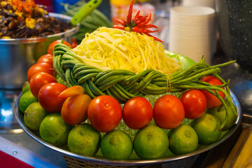 Vietnamese Street food. All kind of meats on the grill stove in Saigon market at night