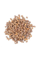 Roasted coffee beans on white background
