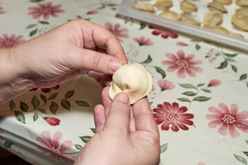 Cooking dumplings by hand in the kitchen