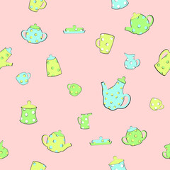 seamless pattern with tea set items