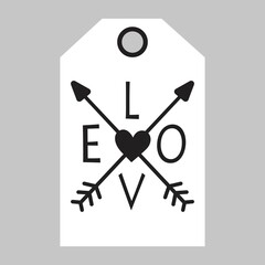 Heart with arrows. Tag for valentines day. Vector illustration.