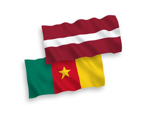 Flags of Latvia and Cameroon on a white background