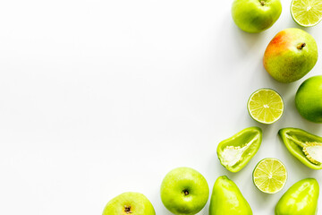 Green vegetables and herbs set, top view