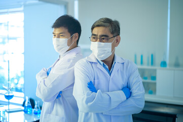 Portrait of scientist during experiment in laboratory, Science and technology healthcare concept