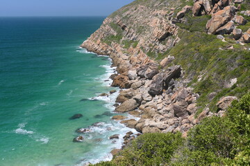 Robberg Nature Reserve mit einer Kolonie  Südafrikanischer Seebären (Arctocephalus pusillus). Bei Plettenberg Bay, Südafrika.