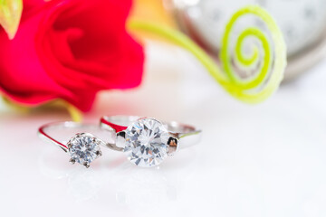 Diamond wedding rings on white