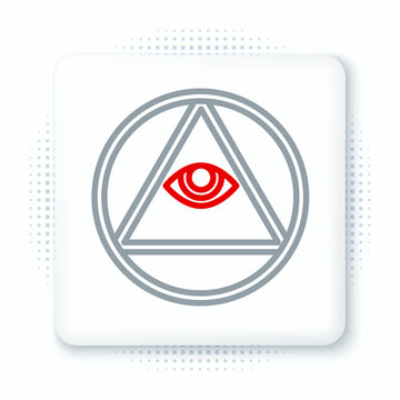 Line Masons symbol All-seeing eye of God icon isolated on white background. The eye of Providence in the triangle. Colorful outline concept. Vector.