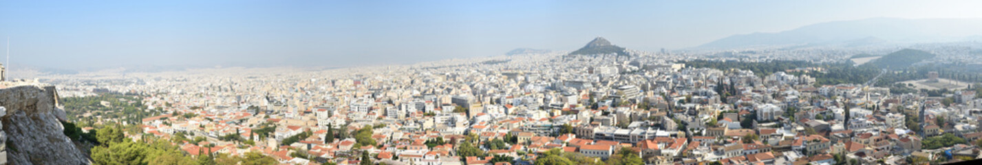 Fototapeta na wymiar Panoramic view of the main monuments and places of Athens (Greece). View of the city of Athens from the Acropolis 