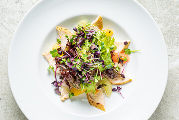 fresh salad with chicken and vegetables