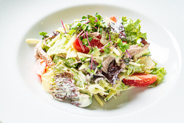 fresh salad with chicken and vegetables