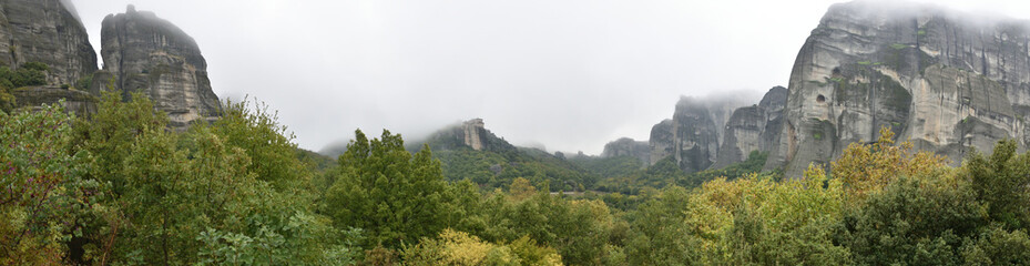 Panoramic view of the main monuments and places of Athens (Greece). Meteora monasteries
