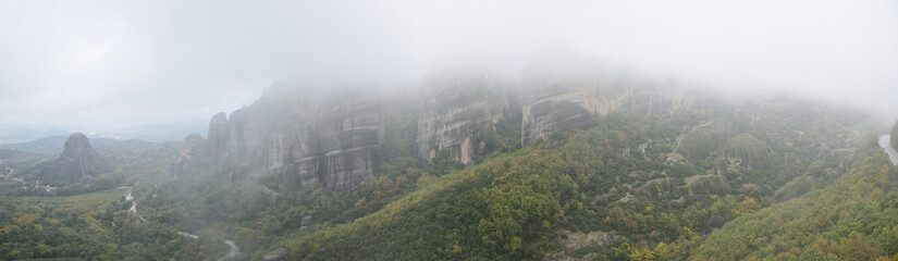 Panoramic view of the main monuments and places of Athens (Greece). Meteora monasteries
