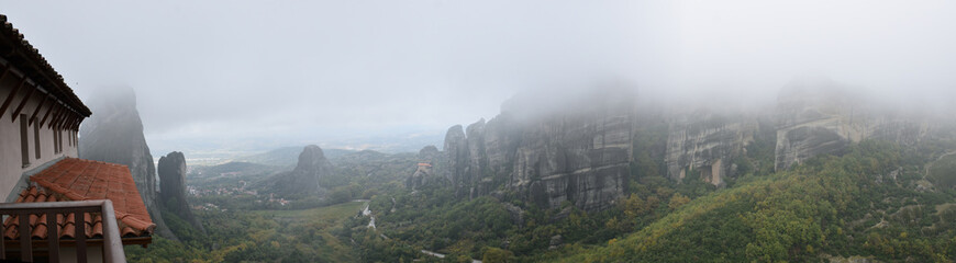 Panoramic view of the main monuments and places of Athens (Greece). Meteora monasteries
