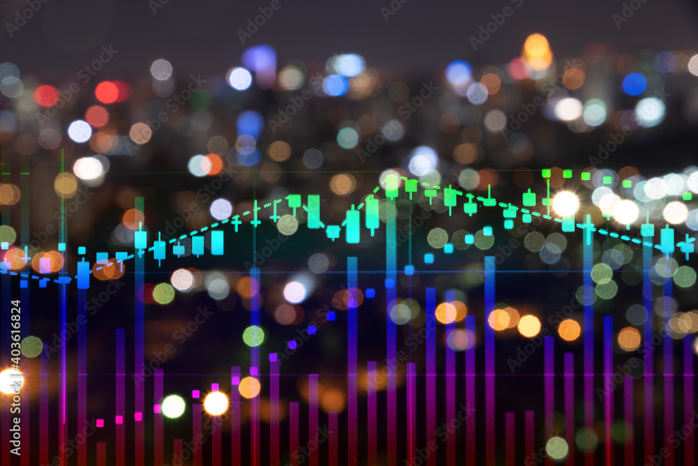 Poster fundamental and technical analysis for professional technical trading as concept. digital graph of f