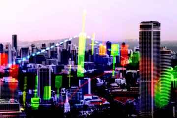 Fototapeta premium Fundamental and technical analysis for professional technical trading as concept. Digital graph of financial instruments with some indicators including of MACD. EMA and the volume analysis.