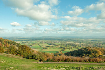 Fototapeta na wymiar Blue skies and landscape in the Malvern hills.