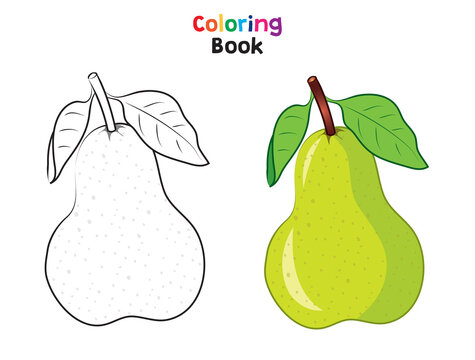 Green Fresh Pear Coloring Page.