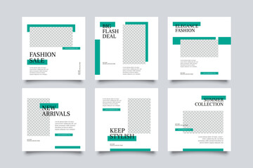 6 fashion social media post template. modern promotion square web banner for social media
