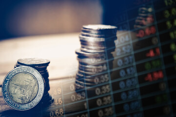 Fundamental and technical analysis for professional technical trading as concept. Digital graph of...