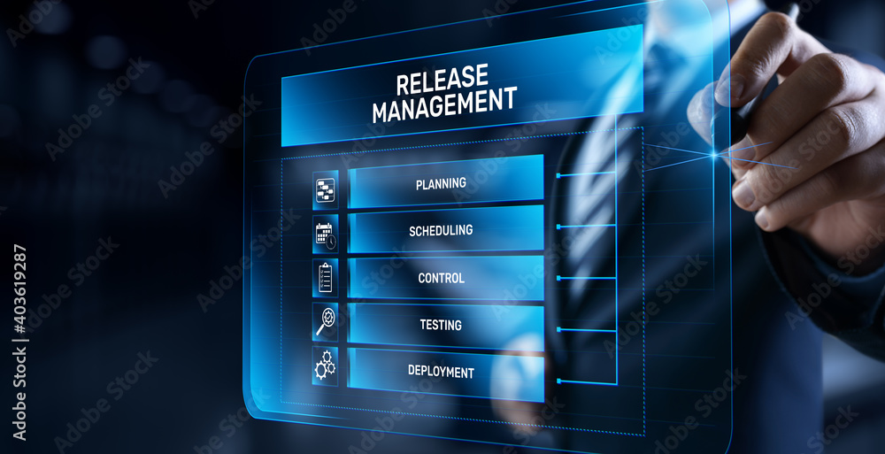 Poster release management software development and testing concept.