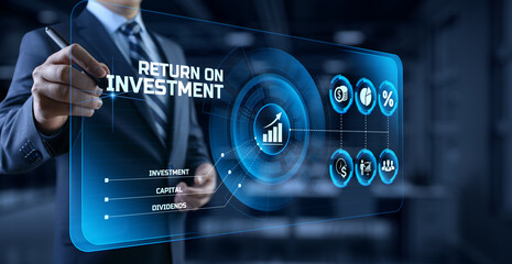 ROI Return on investment business finance concept on screen.