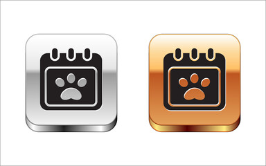 Black Calendar grooming icon isolated on white background. Event reminder symbol. Silver-gold square button. Vector.