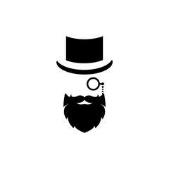 Gentleman icon isolated on white background. Silhouette of man's head with moustache, lorgnette glasses,beard and hat.