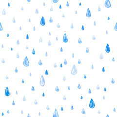 Seamless pattern from hand drawn watercolor blue rain drops.