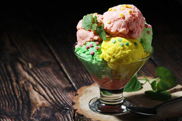 Ice cream scoops in an ice cream bowl