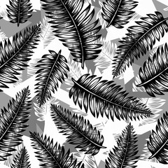Abstract graphic seamless pattern with tropical leaves