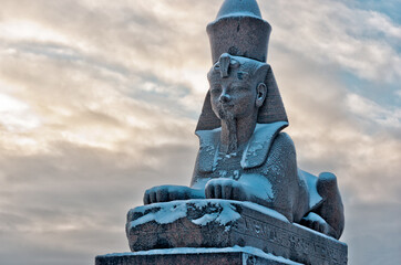 Egyptian sphynx on quay of the Neva river in Saint Petersburg, Russia.