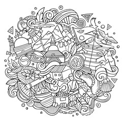 Nepal hand drawn cartoon doodles illustration.