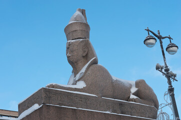 Egyptian sphynx on quay of the Neva river in Saint Petersburg, Russia.