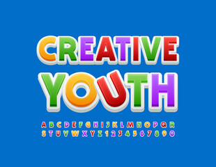Vector bright logo Creative Youth. Modern colorful Font. Uppercase Alphabet Letters and Numbers set