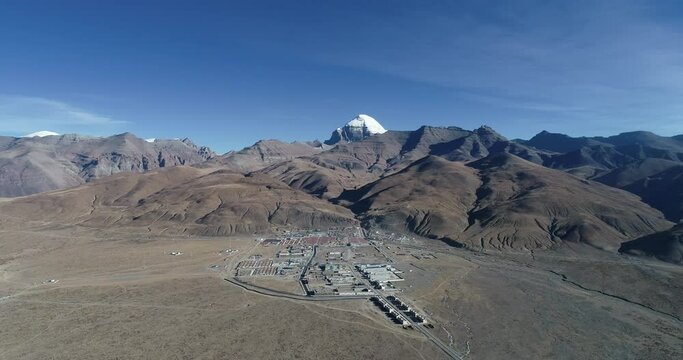 Aerial photo of Mount Kailash and its nearby towns
