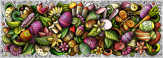 Happy Easter hand drawn cartoon doodles illustration.