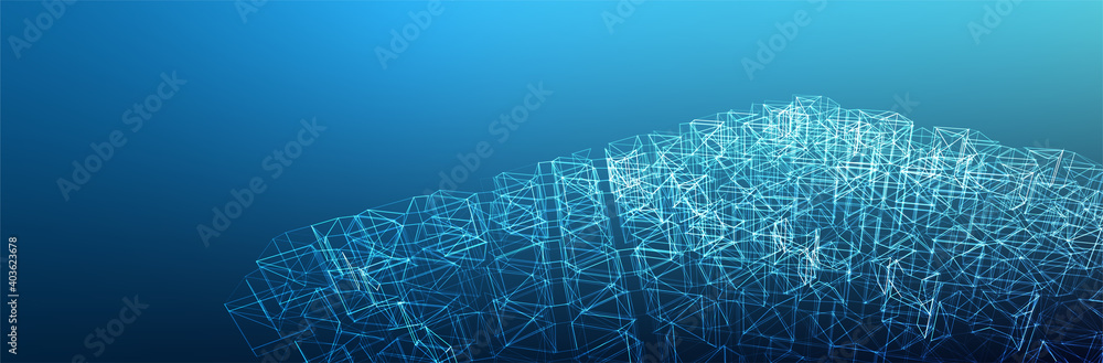 Poster abstract technology banner template. blue gradient with complex thin line structure. tech presentati
