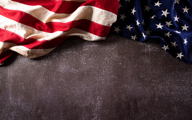Happy Martin Luther King Day anniversary concept. American flag against dark stone background