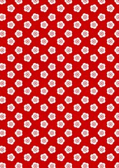 白の梅模様のある赤色の背景デザイン、和紙テクスチャー