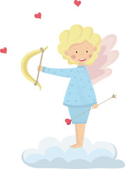 Valentines day cupid with wings, arrow and hearts vector image