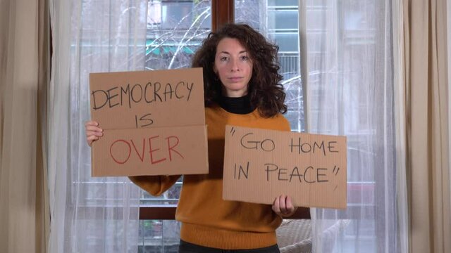 America, Washington January 2021 - Lady Girl Protest Flash Mob Against The Assault Of American Congress Building From Republican Supporters Of Trump President 