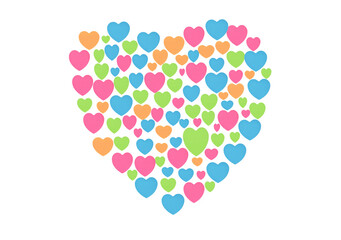 colorful paper arranging heart shape on white background