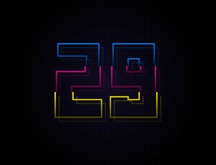 29 number colorful outline stroke font. Trendy, dynamic creative style design. Vivid vector font for logo, brand label, design elements, nightlife, application etc