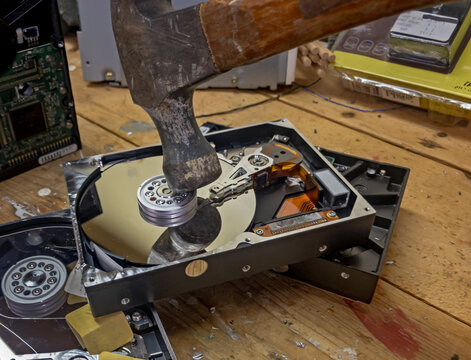 Using Hammer on Hard Disk Drive to Destroy Evidence Secret Data
