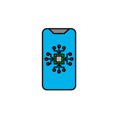 Fototapeta premium Illustration of smartphone with chipset processor. Illustration of technology and artificial intelligence. Vector icon